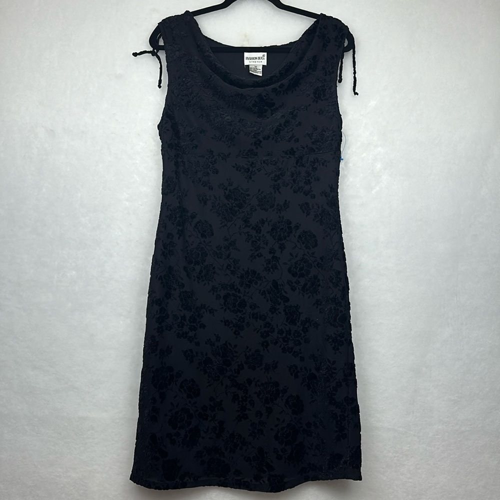 Fashion Bug Black suede sleeveless A-line silhouette dress Sz 10 Boat neckline